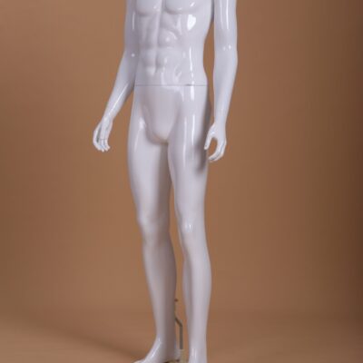 Mannequin Homme laqué blanc brillant sans tête déhanché