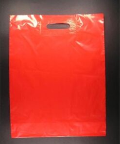 Sac plastique poignées découpées rouge 51µ 35x45+5 cm
