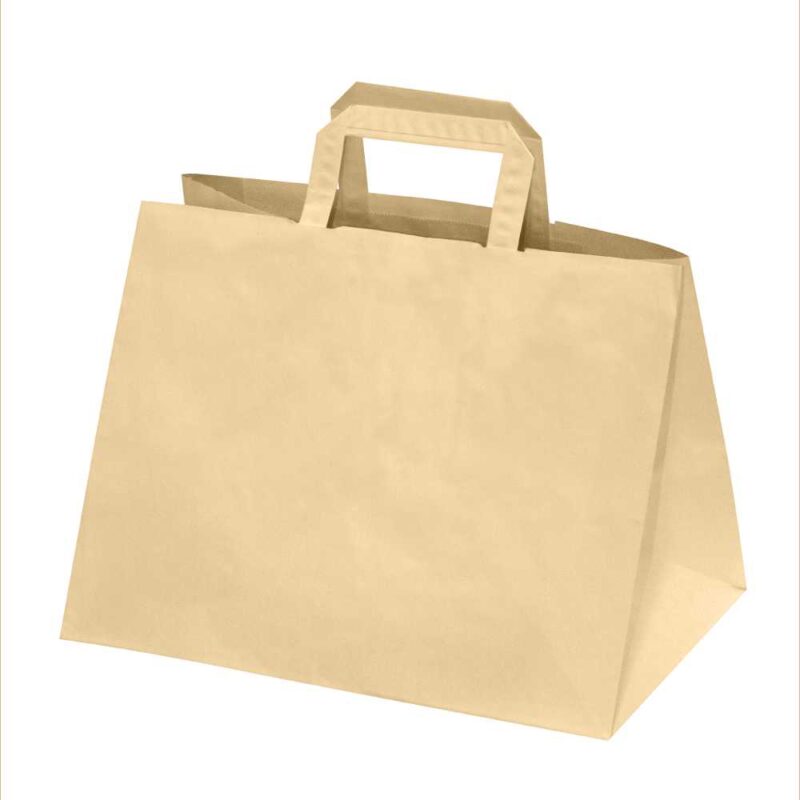 250 Sacs cabas traiteur kraft Brun 70g L32xP22xH36 cm poignées plates