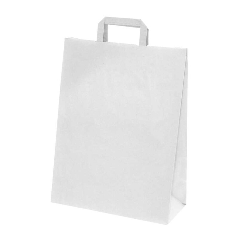 250 Sacs cabas kraft Blanc 70g L26xP14xH33 cm poignées plates