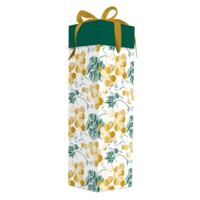 Boîte cadeau bouteille motif raisin doré – luxe 350g/m² (x25)