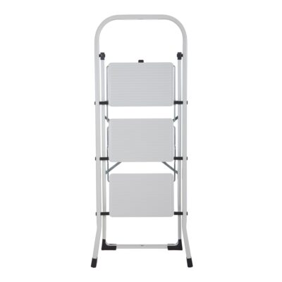 Marchepied en acier 3 marches – Blanc, pliable et antidérapant