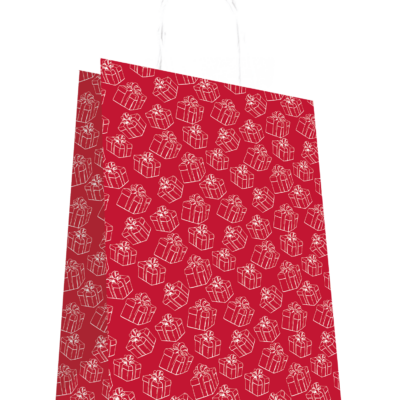 Sacs kraft Noël rouges à motifs cadeaux x50