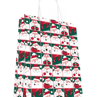 Sacs kraft Noël Père Noël à carreaux rouges et verts x50