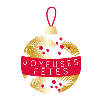Étiquettes “Joyeuses Fêtes” boule rouge et or x500