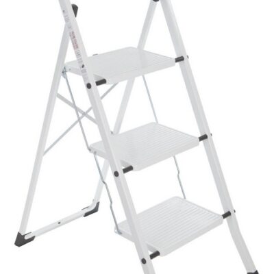 Marchepied en acier 3 marches – Blanc, pliable et antidérapant